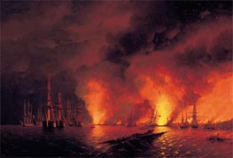 The Battle of Sinop, 18 November 1853 (The Night after the Battle) | Aivazovsky | Painting Reproduction
