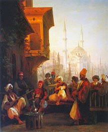 Coffee House by the Ortakoy Mosque in Constantinople, 1846 von Aivazovsky | Leinwand Kunstdruck