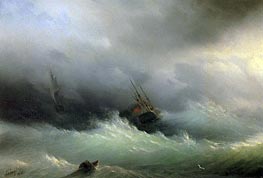Ships in a Storm, 1860 by Aivazovsky | Canvas Print