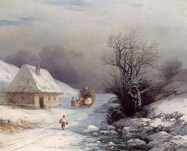 Little-Russian Ox Cart in Winter | Aivazovsky | Painting Reproduction