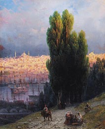 Constantinople, View of the Golden Horn with a Self-Portrait of the Artist Sketching, 1880 von Aivazovsky | Leinwand Kunstdruck
