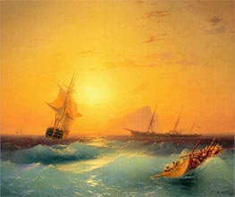American Shipping off the Rock of Gibraltar | Aivazovsky | Painting Reproduction