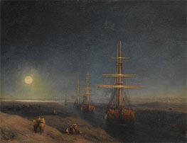 Ships Passing through a Canal in Moonlight, 1876 by Aivazovsky | Canvas Print