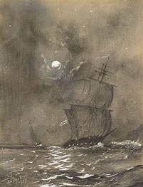 Vessels in Full Sail by Moonlight , n.d. by Aivazovsky | Paper Art Print