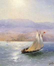 Sailing Barge in Crimea with the Alipka Palace in the Distance, 1890 by Aivazovsky | Canvas Print