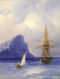 Sailing Boat approaching a Russian Ship | Aivazovsky | Gemälde Reproduktion