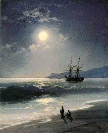 Sailing Ship on a Calm Sea by Moonlight | Aivazovsky | Painting Reproduction