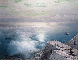 A Rocky Coastal Landscape in the Aegean with Ships in the Distance | Aivazovsky | Painting Reproduction