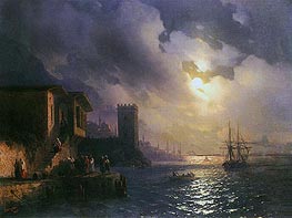 Capriccio of Ottoman Coastal Scene on a Moonlit Night | Aivazovsky | Painting Reproduction