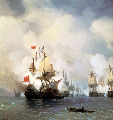 Die Schlacht in der Meerenge von Chios, 1848 | Aivazovsky | Giclée Leinwand Kunstdruck