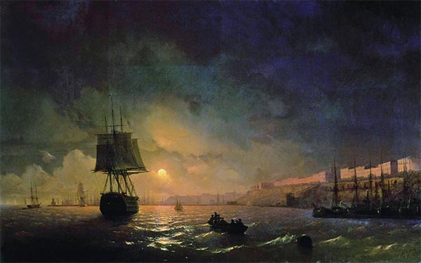 Blick auf Odessa in einer Mondnacht, 1855 | Aivazovsky | Giclée Leinwand Kunstdruck