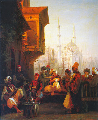 Coffee House by the Ortakoy Mosque in Constantinople, 1846 | Aivazovsky | Giclée Canvas Print