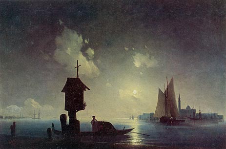 Blick aufs Meer mit Kapelle am Ufer, 1845 | Aivazovsky | Giclée Leinwand Kunstdruck