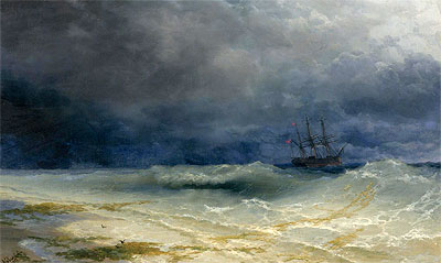 Ship in a Stormy Sea off the Coast, 1895 | Aivazovsky | Giclée Canvas Print