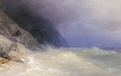 Rough Sea off a Rocky Coast, 1893 | Aivazovsky | Giclée Leinwand Kunstdruck