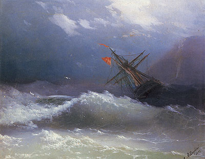 Ship in a Stormy Sea, 1858 | Aivazovsky | Giclée Leinwand Kunstdruck