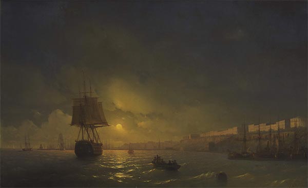 Blick auf Odessa in Mondnacht, 1846 | Aivazovsky | Giclée Leinwand Kunstdruck