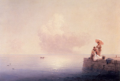 Elegant Ladies Fishing at the Water's Edge, 1870 | Aivazovsky | Giclée Canvas Print