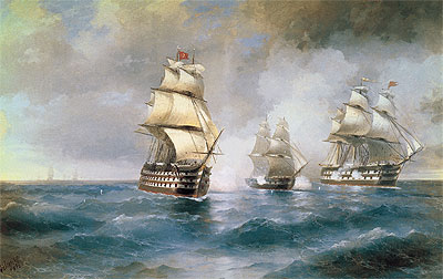 Battle of the Brig Mercury with two Turkish Battleships, 1892 | Aivazovsky | Giclée Leinwand Kunstdruck