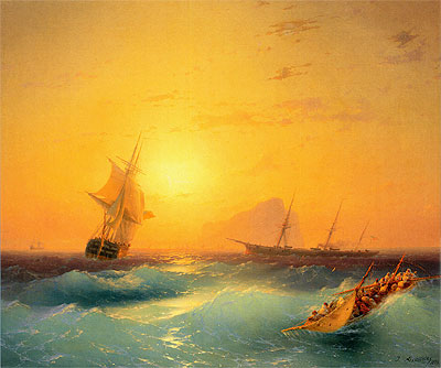 American Shipping off the Rock of Gibraltar, 1873 | Aivazovsky | Giclée Leinwand Kunstdruck