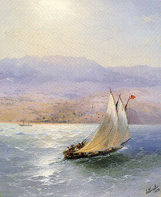 Sailing Barge in Crimea with the Alipka Palace in the Distance, 1890 | Aivazovsky | Giclée Leinwand Kunstdruck
