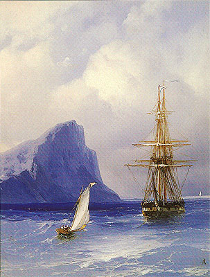 Sailing Boat approaching a Russian Ship, n.d. | Aivazovsky | Giclée Canvas Print
