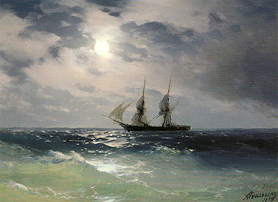 The Brig Mercury in the Moonlight, 1874 | Aivazovsky | Giclée Leinwand Kunstdruck