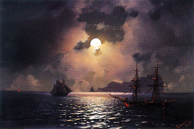 Shipping on a Moonlit Night, 1865 | Aivazovsky | Giclée Leinwand Kunstdruck