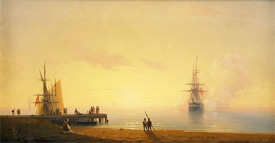 Turkish Coastal Scene, Ship off the Beach, 1845 | Aivazovsky | Giclée Leinwand Kunstdruck