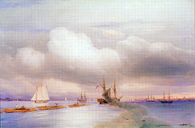 Steamship and Rafts off St. Petersburg, 1859 | Aivazovsky | Giclée Leinwand Kunstdruck