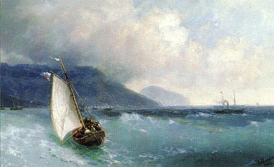 Sailing Boat off Yalta, Ayu Dag beyond, 1893 | Aivazovsky | Giclée Leinwand Kunstdruck