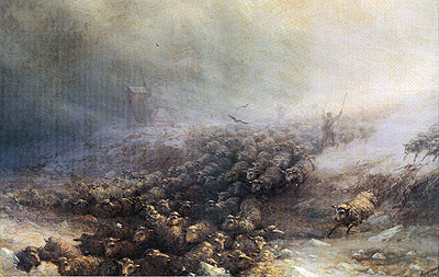 Stampede of Sheep into Icy Water, 1884 | Aivazovsky | Giclée Canvas Print