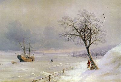Frozen Bosphorus under Snow, 1874 | Aivazovsky | Giclée Canvas Print