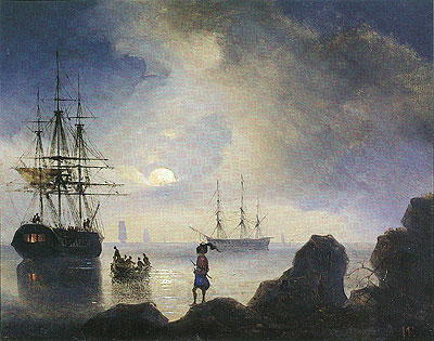 Moonlight off the Crimean Coast, 1836 | Aivazovsky | Giclée Leinwand Kunstdruck