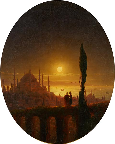 Mondnacht am Meer. Konstantinopel, 1847 | Aivazovsky | Giclée Leinwand Kunstdruck