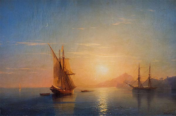 Abend am Meer, 1858 | Aivazovsky | Giclée Leinwand Kunstdruck