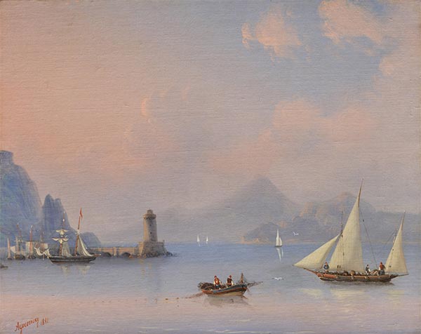 Sea Strait with Lighthouse, 1841 | Aivazovsky | Giclée Canvas Print