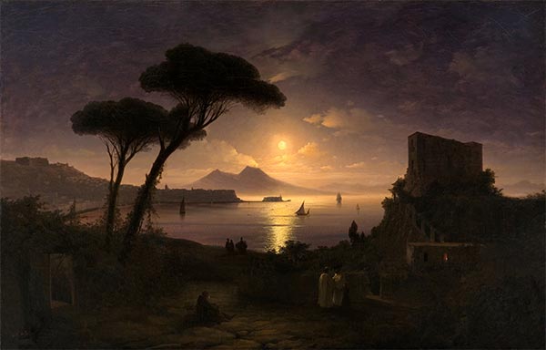 Bay of Naples on a Moonlit Night, 1842 | Aivazovsky | Giclée Canvas Print