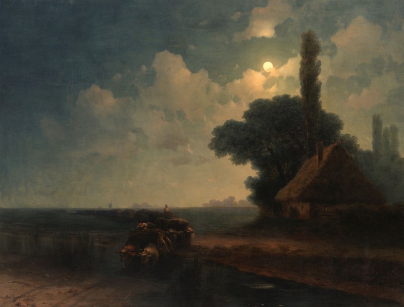 An Oxwagon Traversing a Ford on a Moonlit Evening, 1871 | Aivazovsky | Giclée Canvas Print