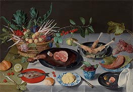 Stillleben mit Fleisch, Fisch, Gemüse und Obst, c.1615/20 von Jacob van Hulsdonck | Leinwand Kunstdruck