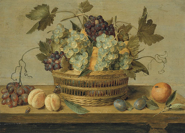 Nectarines and Grapes in a Basket, Undated | Jacob van Hulsdonck | Giclée Canvas Print