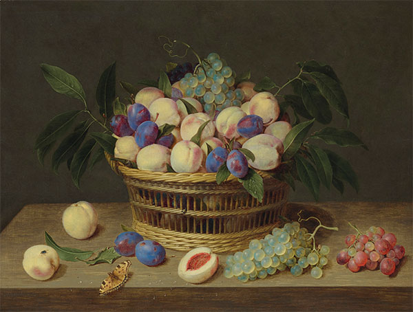 Jacob van Hulsdonck | Peaches, Plums and Grapes in a Basket, Undated | Giclée Canvas Print