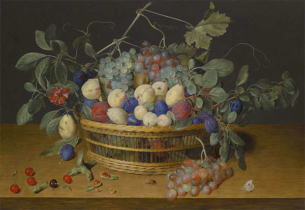Still Life with Plums, Grapes and Peaches in a Wicker Basket, Undated | Jacob van Hulsdonck | Giclée Canvas Print