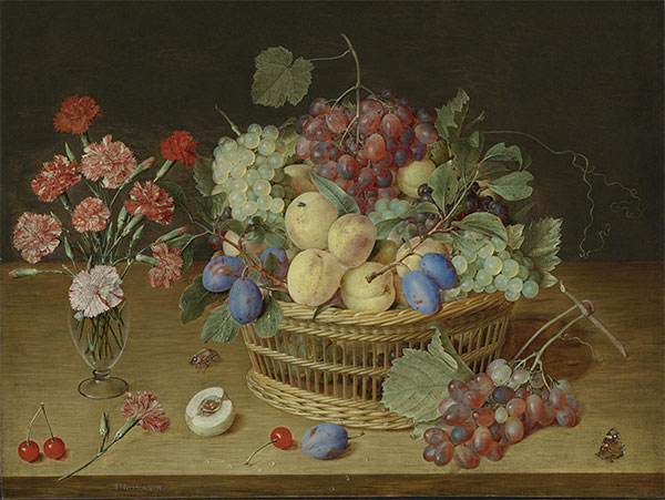 A Still Life with a Vase of Carnations and a Basket of Fruits, Undated | Jacob van Hulsdonck | Giclée Canvas Print