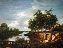 River Landscape and Entrance to a Cellar, 1649 by Ruisdael | Canvas Print