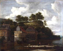 Ruisdael | Three Watermills with Washerwomen | Giclée Canvas Print