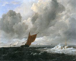 Stormy Sea with Sailing Vessels, c.1668 by Ruisdael | Canvas Print