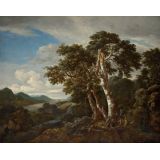 Three Great Trees in a Mountainous Landscape with a River | Ruisdael
