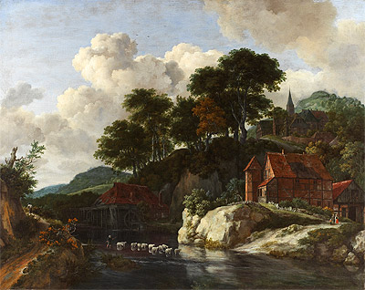Hilly Landscape with a Watermill, c.1670 | Ruisdael | Giclée Canvas Print