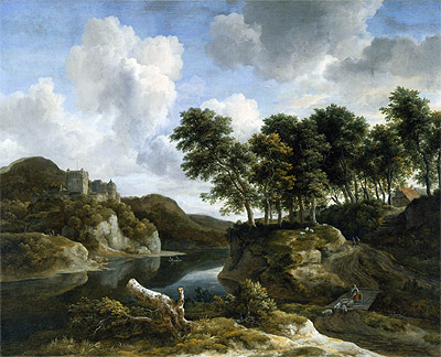 Flusslandschaft mit einer Burg auf einem hohen Felsen, c.1670 | Ruisdael